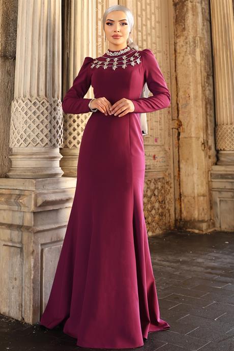 Peri Tesettür Abiye Mürdüm