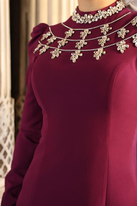 Peri Tesettür Abiye Mürdüm