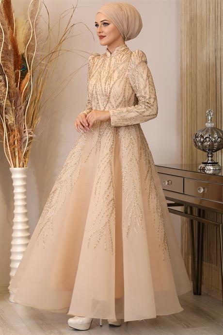 Prenses Tesettür Abiye Gold