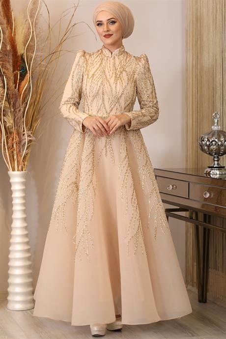 Prenses Tesettür Abiye Gold