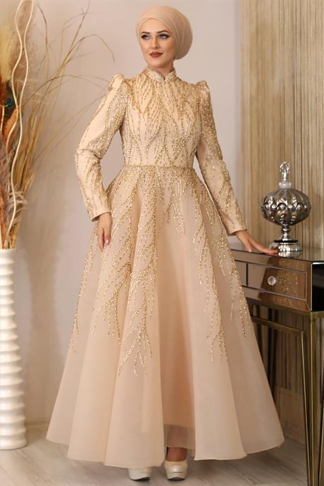 Prenses Tesettür Abiye Gold