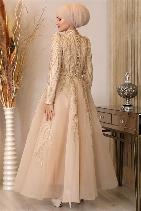 Prenses Tesettür Abiye Gold