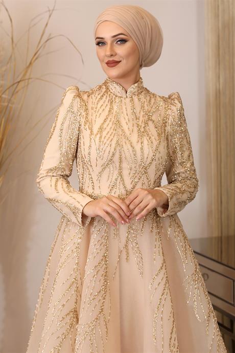 Prenses Tesettür Abiye Gold