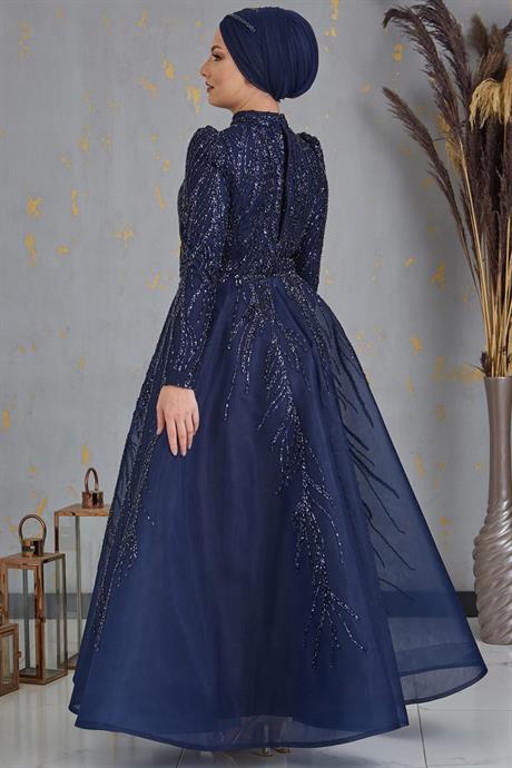 Prenses Tesettür Abiye Lacivert