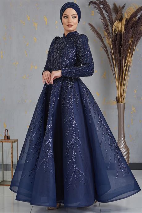 Prenses Tesettür Abiye Lacivert