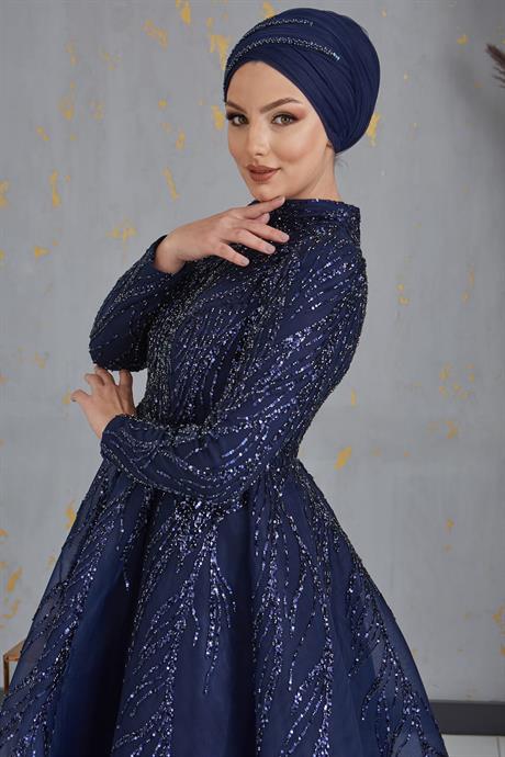Prenses Tesettür Abiye Lacivert