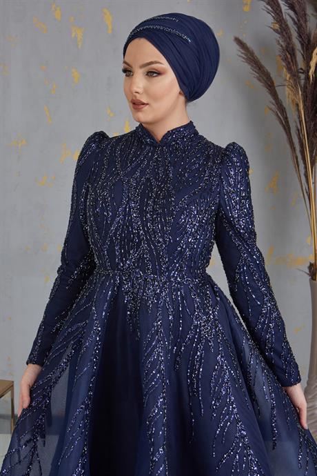 Prenses Tesettür Abiye Lacivert