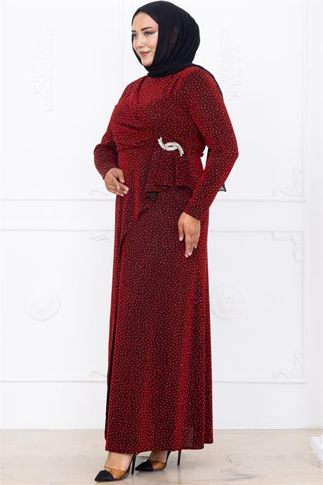 Roza Tesettür Abiye Bordo