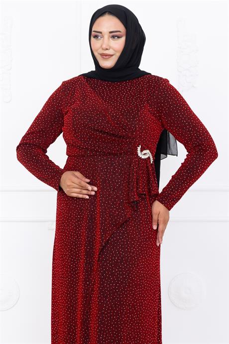 Roza Tesettür Abiye Bordo