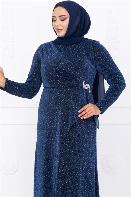 Roza Tesettür Abiye İndigo