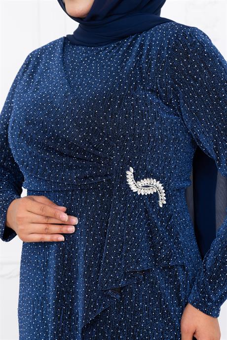 Roza Tesettür Abiye İndigo