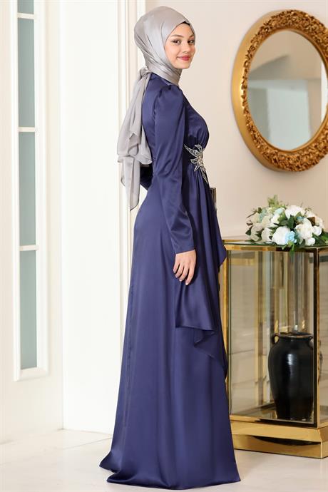 Roza Tesettür Abiye Lacivert