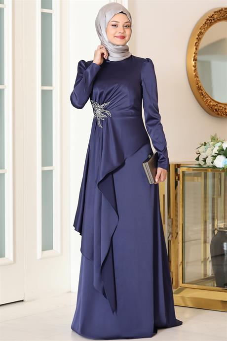 Roza Tesettür Abiye Lacivert