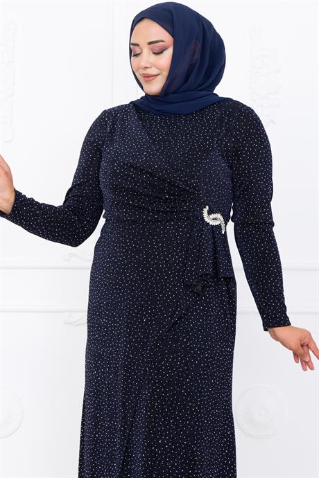 Roza Tesettür Abiye Lacivert