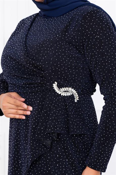 Roza Tesettür Abiye Lacivert