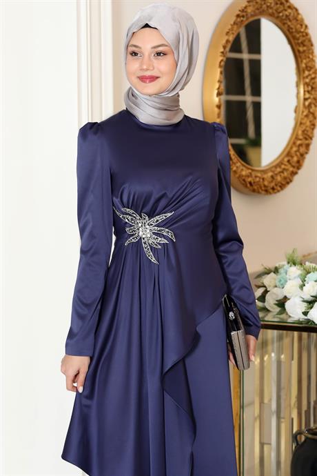 Roza Tesettür Abiye Lacivert