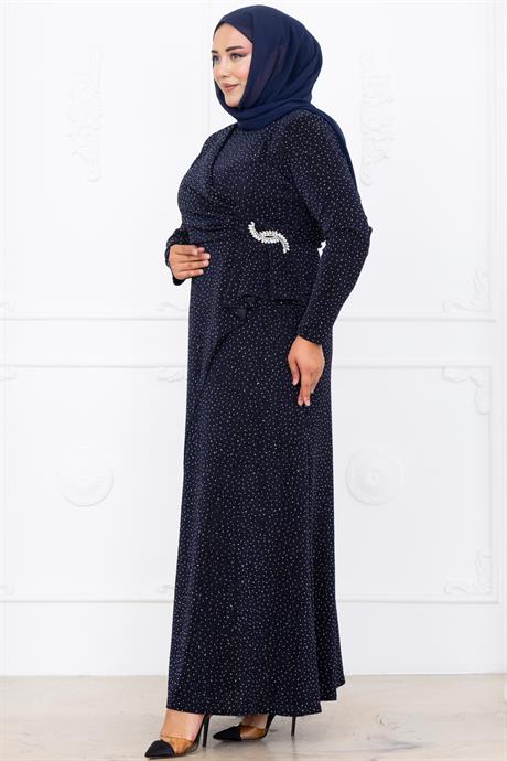 Roza Tesettür Abiye Lacivert