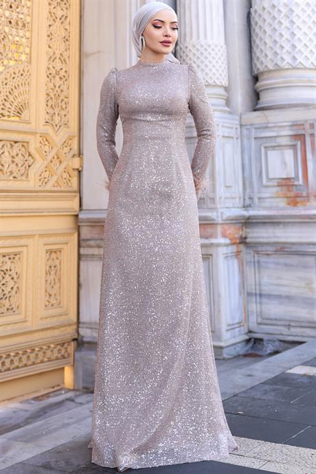 Sakura Tesettür Abiye Bej