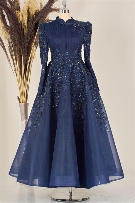 Serra Tesettür Abiye Lacivert