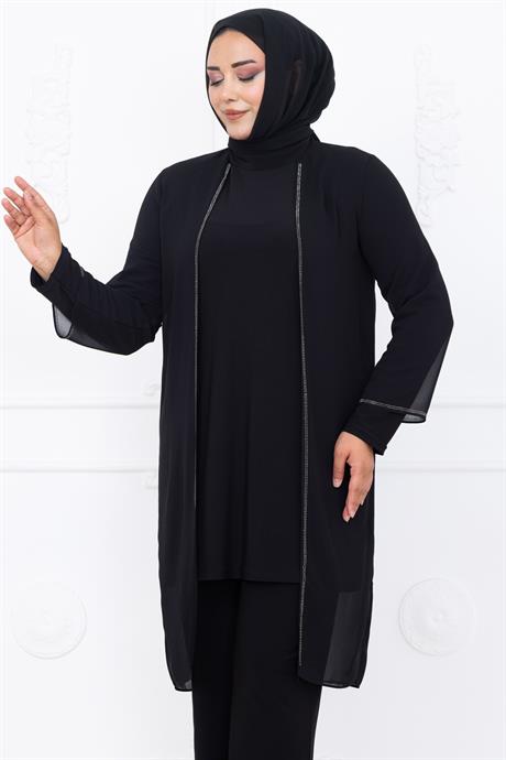 Sezen Şifon İkili Tesettür Takım Siyah