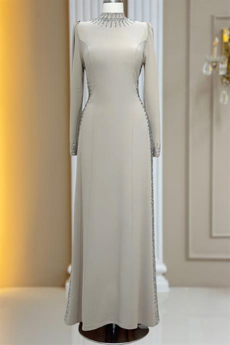 Sıla Tesettür Abiye Bej