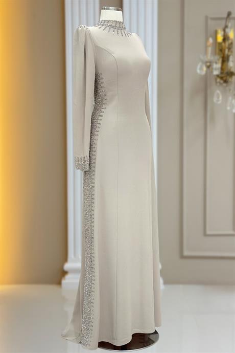 Sıla Tesettür Abiye Bej