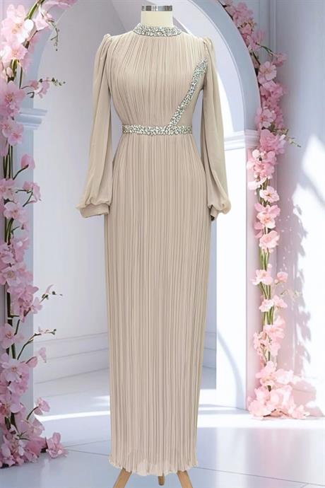 Sima Tesettür Abiye Bej