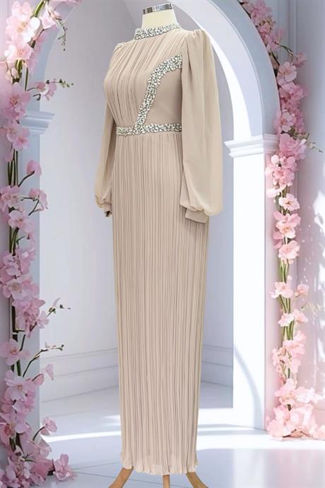 Sima Tesettür Abiye Bej