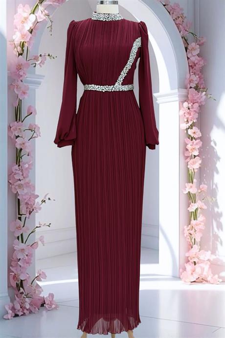 Sima Tesettür Abiye Bordo