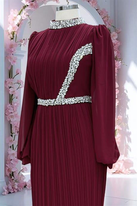 Sima Tesettür Abiye Bordo