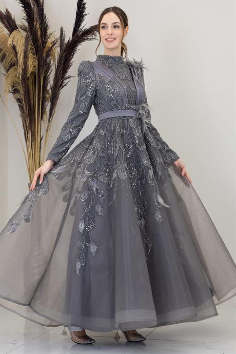 Simge Tesettür Abiye Antrasit