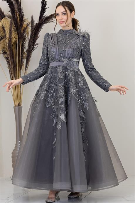 Simge Tesettür Abiye Antrasit