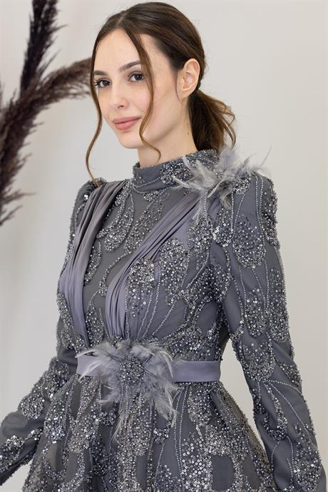 Simge Tesettür Abiye Antrasit