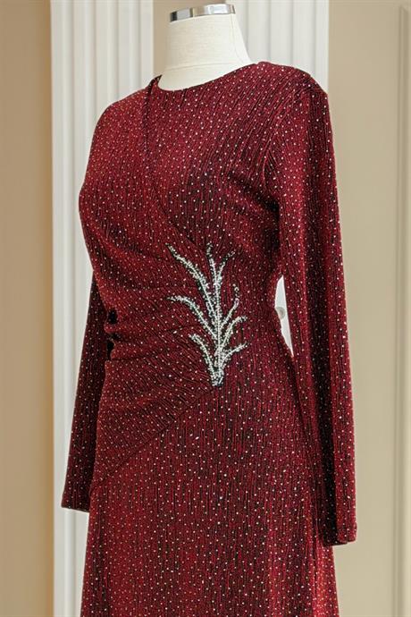 Simge Tesettür Abiye Bordo