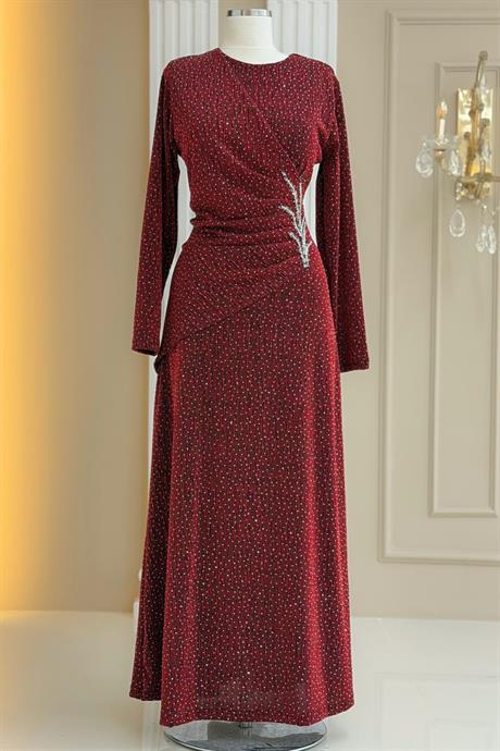 Simge Tesettür Abiye Bordo