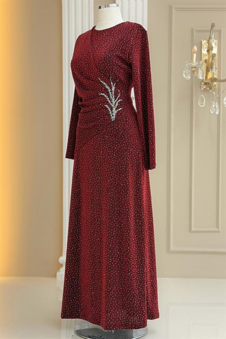 Simge Tesettür Abiye Bordo