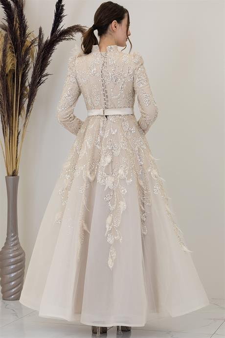 Simge Tesettür Abiye Krem