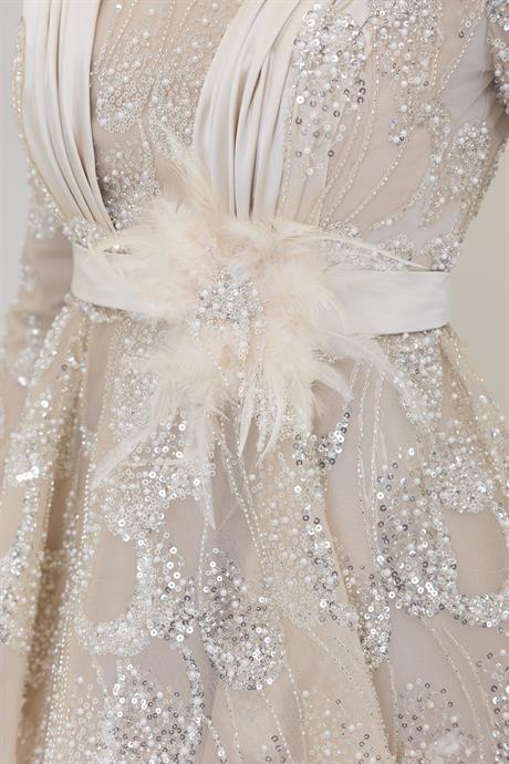 Simge Tesettür Abiye Krem