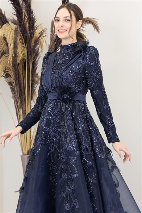 Simge Tesettür Abiye Lacivert