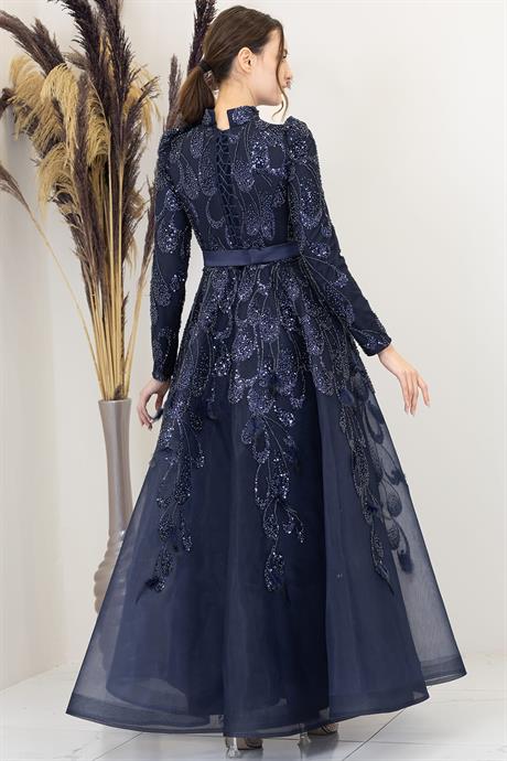 Simge Tesettür Abiye Lacivert