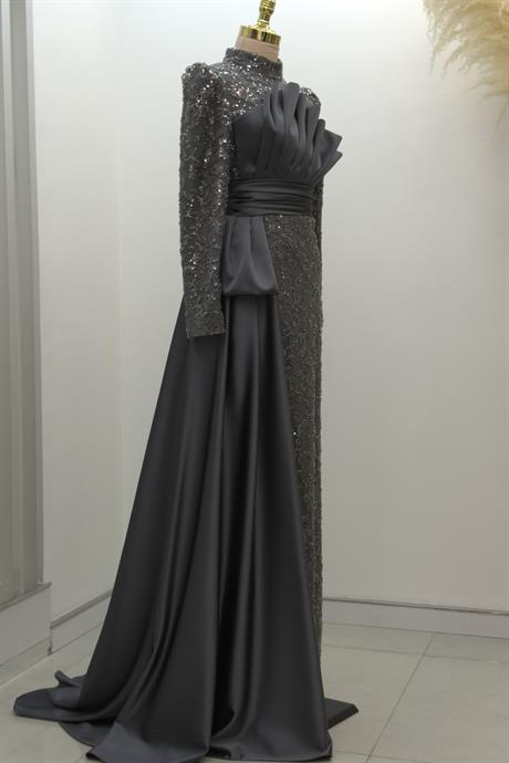 Tomris Tesettür Abiye Gri