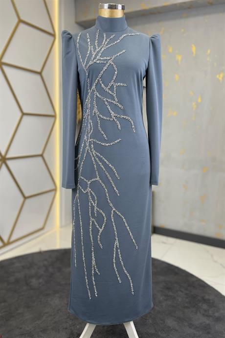 Tuana Tesettür Abiye Gri