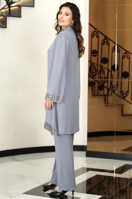 Umay Şifon Tesettür Takım Gri
