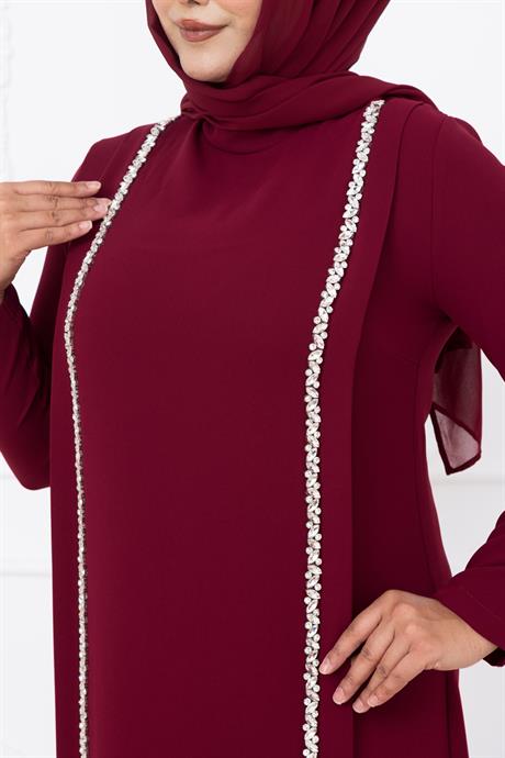 Yakut Tesettür Abiye Bordo