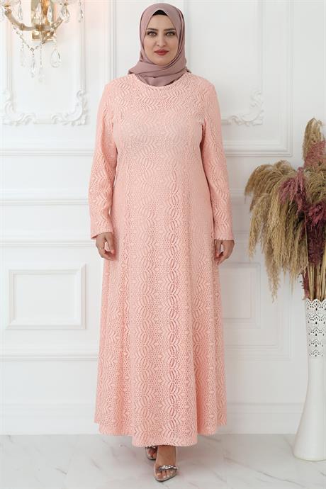 Yaprak Tesettür Elbise Somon
