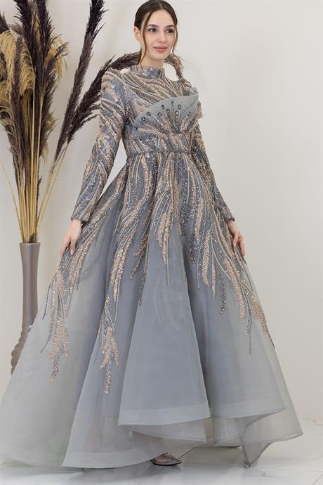 Yaren Tesettür Abiye Gri