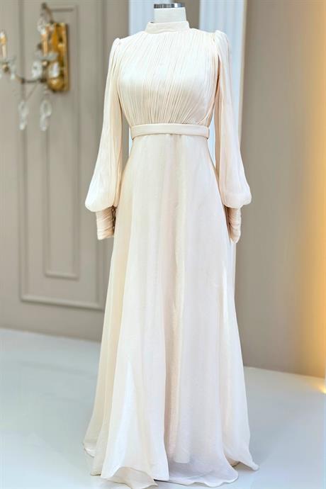 Zen Tesettür Abiye Krem