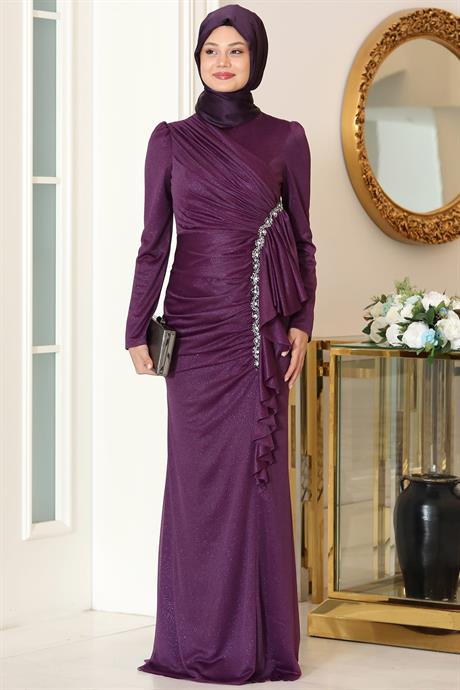 Zühre Tesettür Abiye Mor