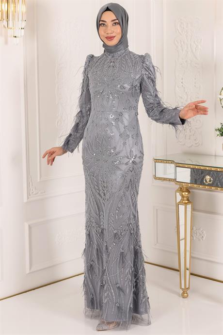 Zümra Tesettür Abiye Gri