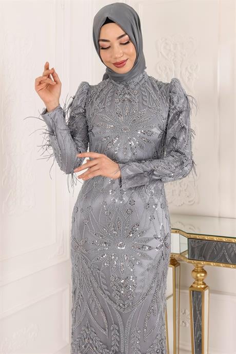 Zümra Tesettür Abiye Gri